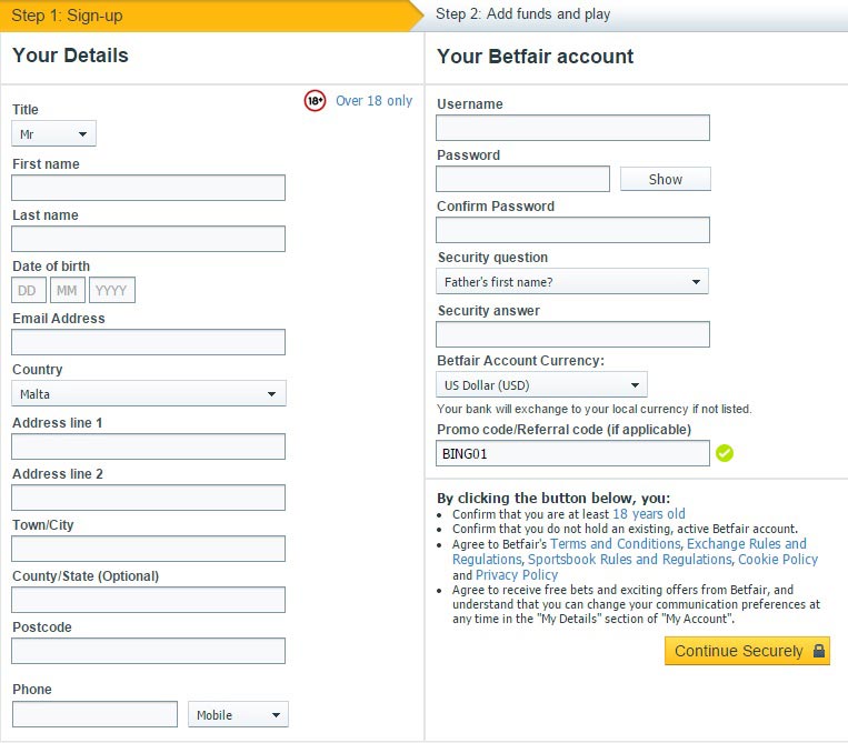 Betfair registration bingo