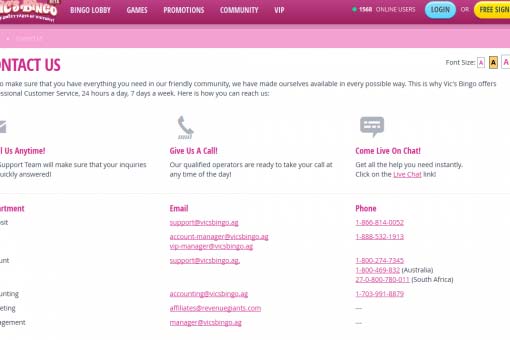 Vics Bingo Contacts